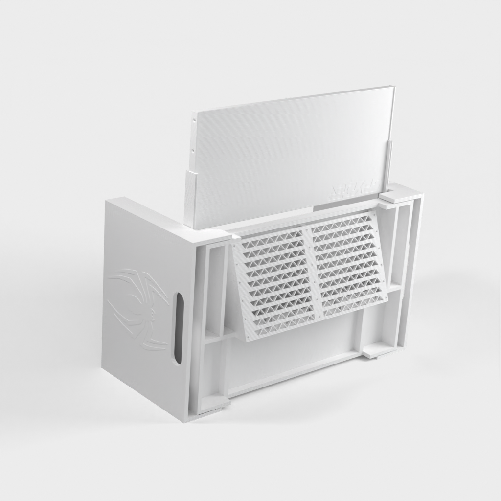 Soporte para computadora portátil modificado con ventiladores de refrigeración y espacio para organización