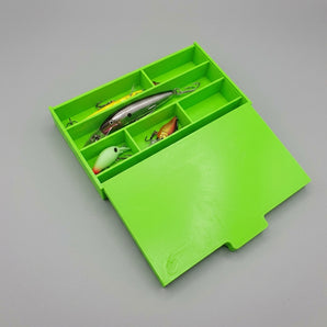 Caja de accesorios compacta con tapa deslizante para equipo de pesca
