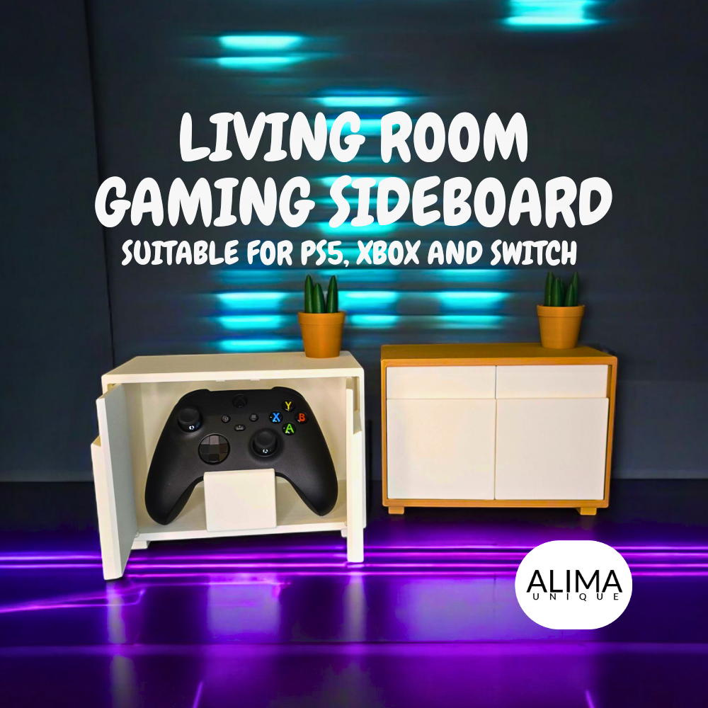 Aparador de juegos moderno para la sala de estar - Organización de mandos de PS5, Xbox y Switch