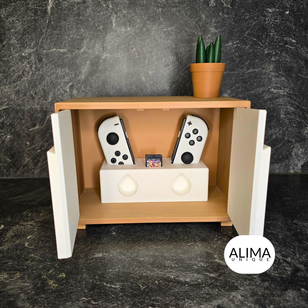 Aparador de juegos moderno para la sala de estar - Organización de mandos de PS5, Xbox y Switch