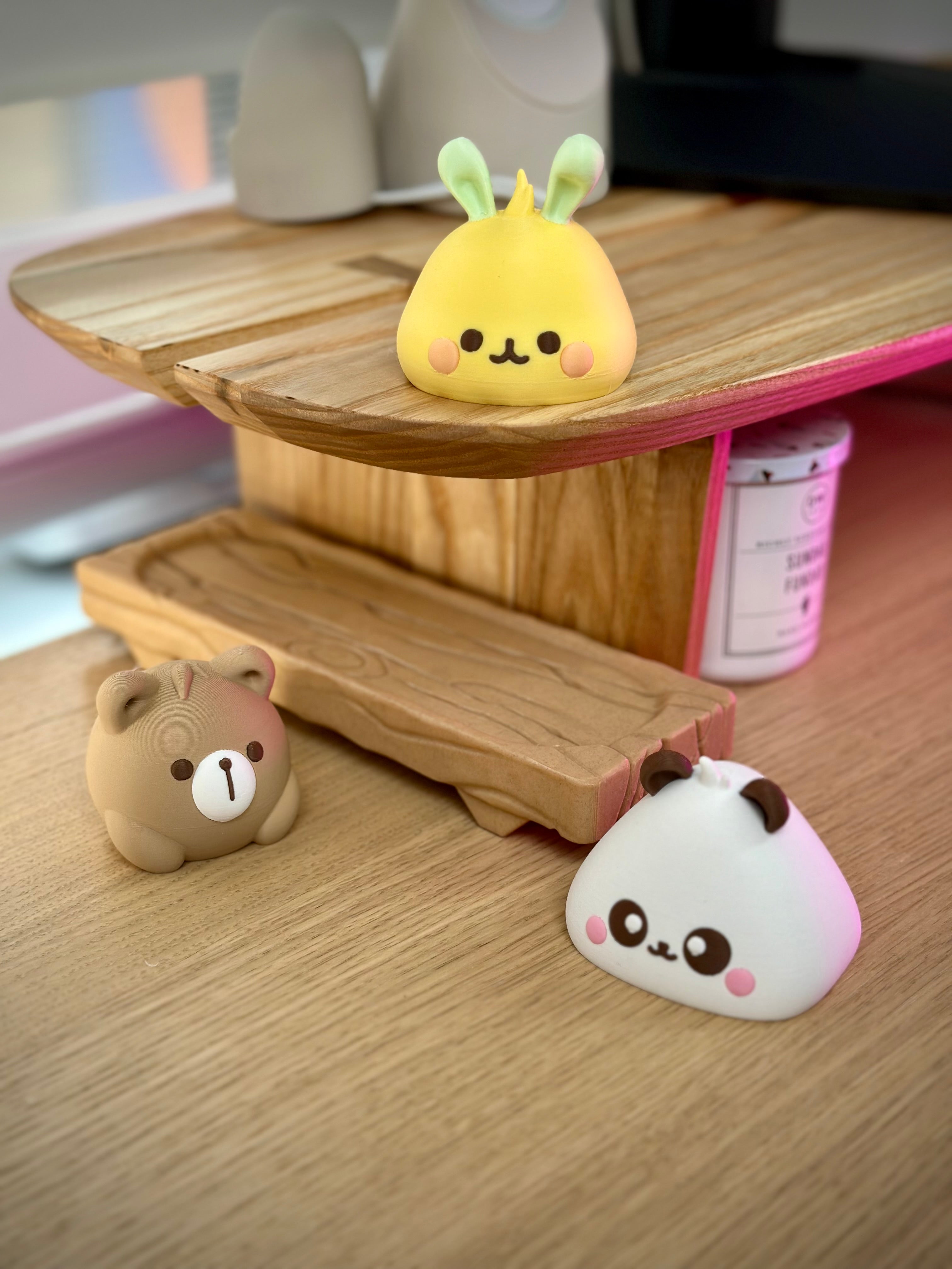 Figuras Kawaii de Animales Bao en Bloque de Madera