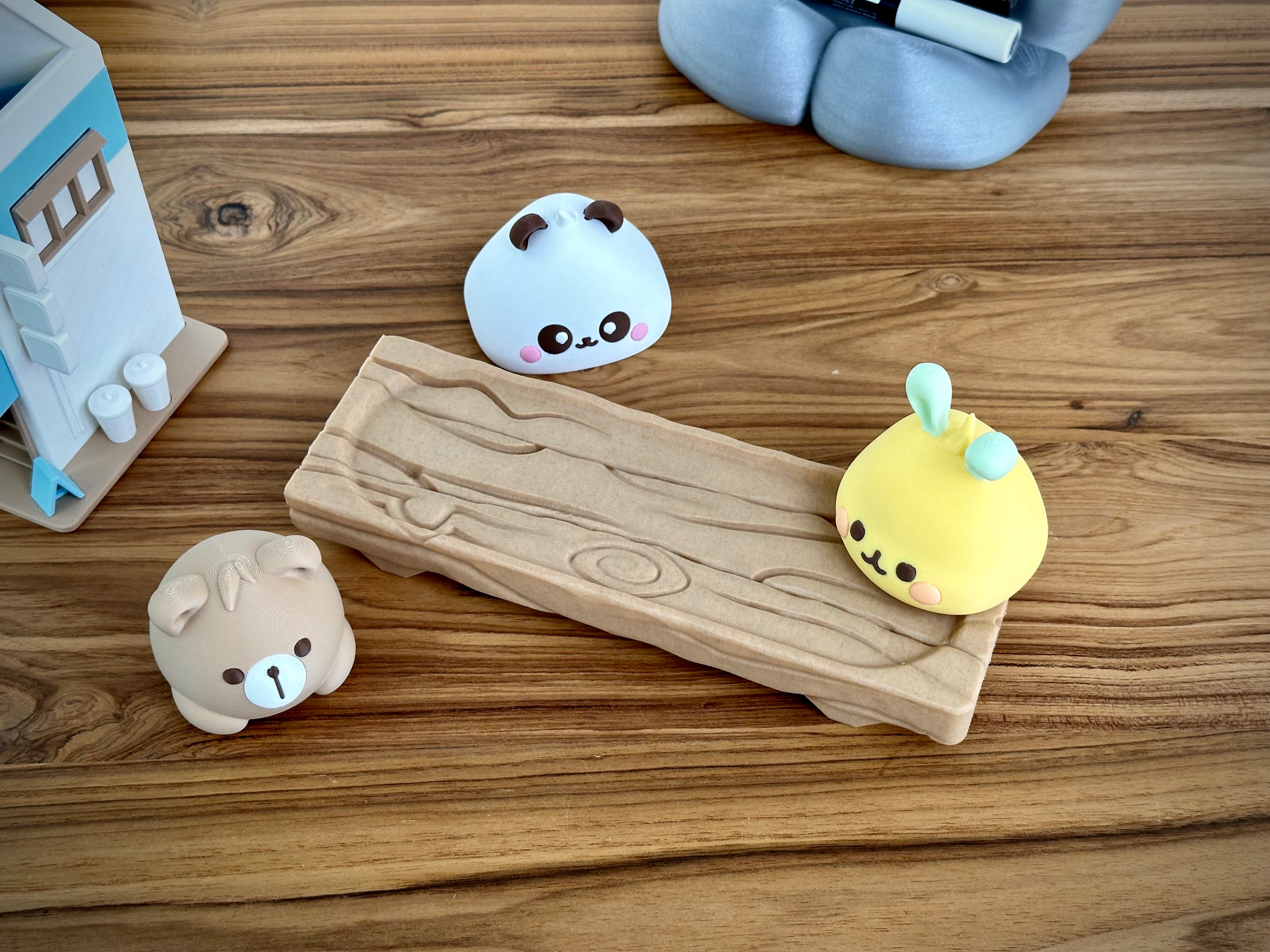 Figuras Kawaii de Animales Bao en Bloque de Madera