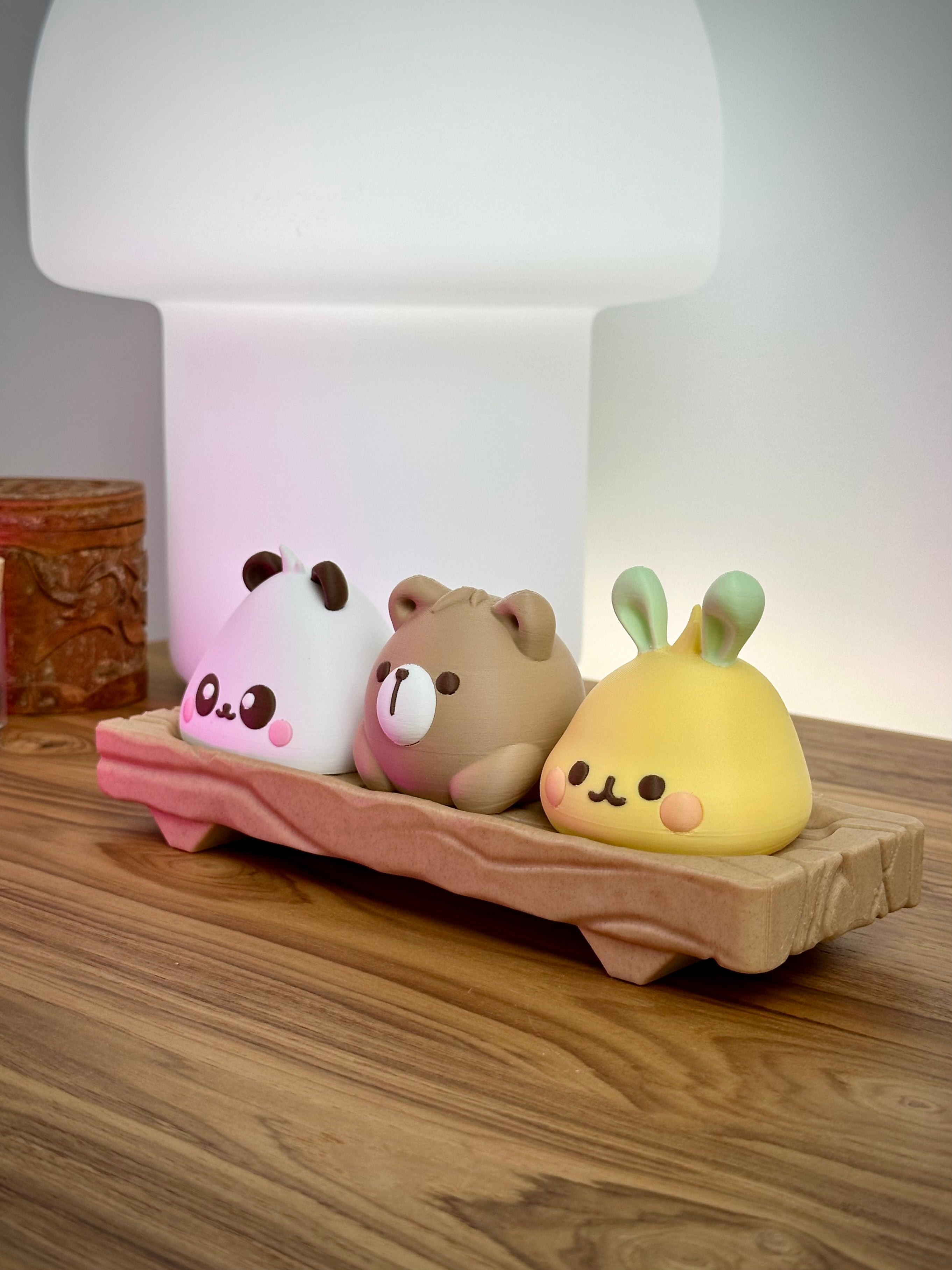 Figuras Kawaii de Animales Bao en Bloque de Madera