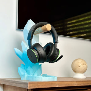 Soporte de auriculares de cristal con bandeja de almacenamiento