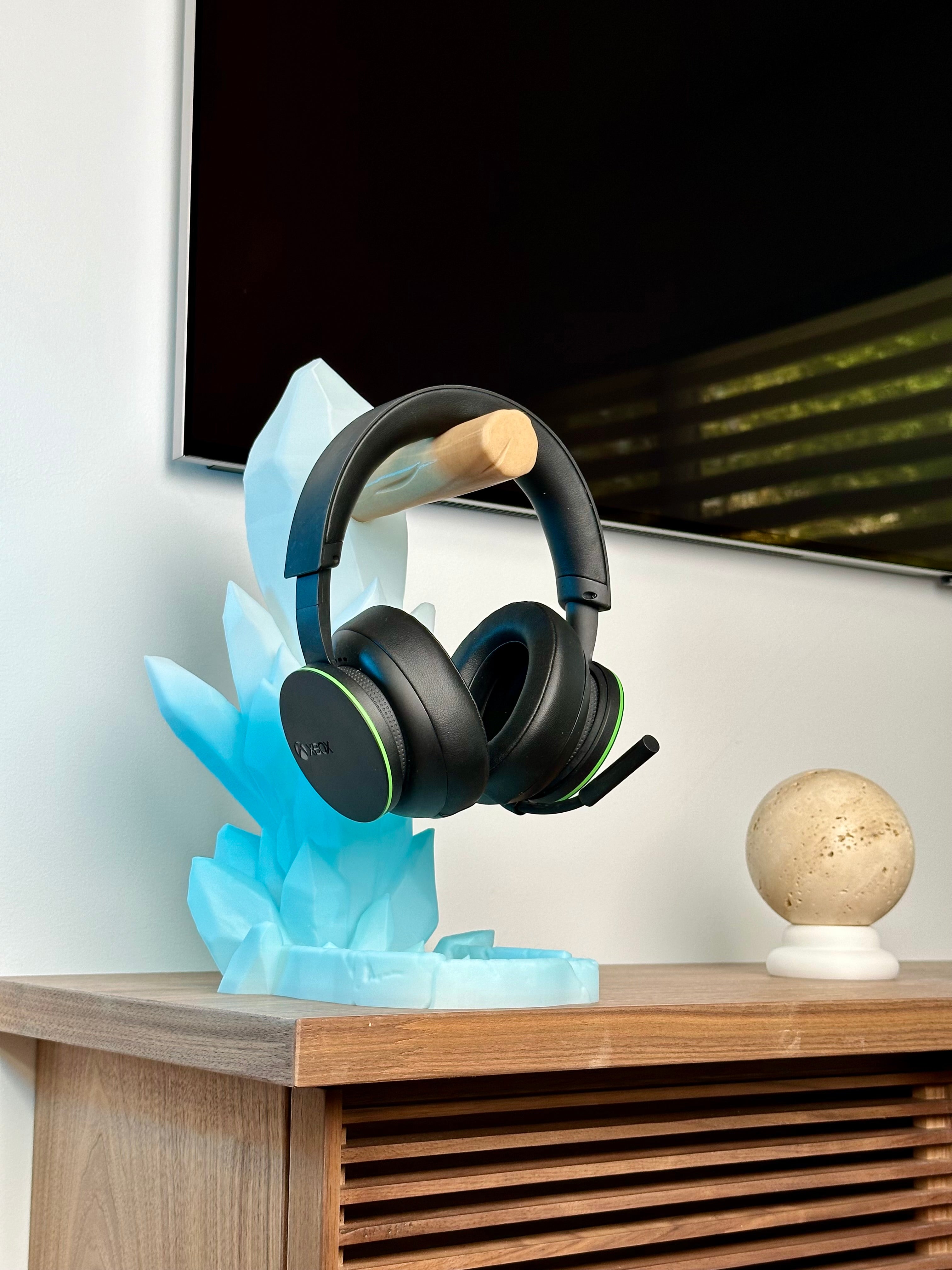 Soporte de auriculares de cristal con bandeja de almacenamiento