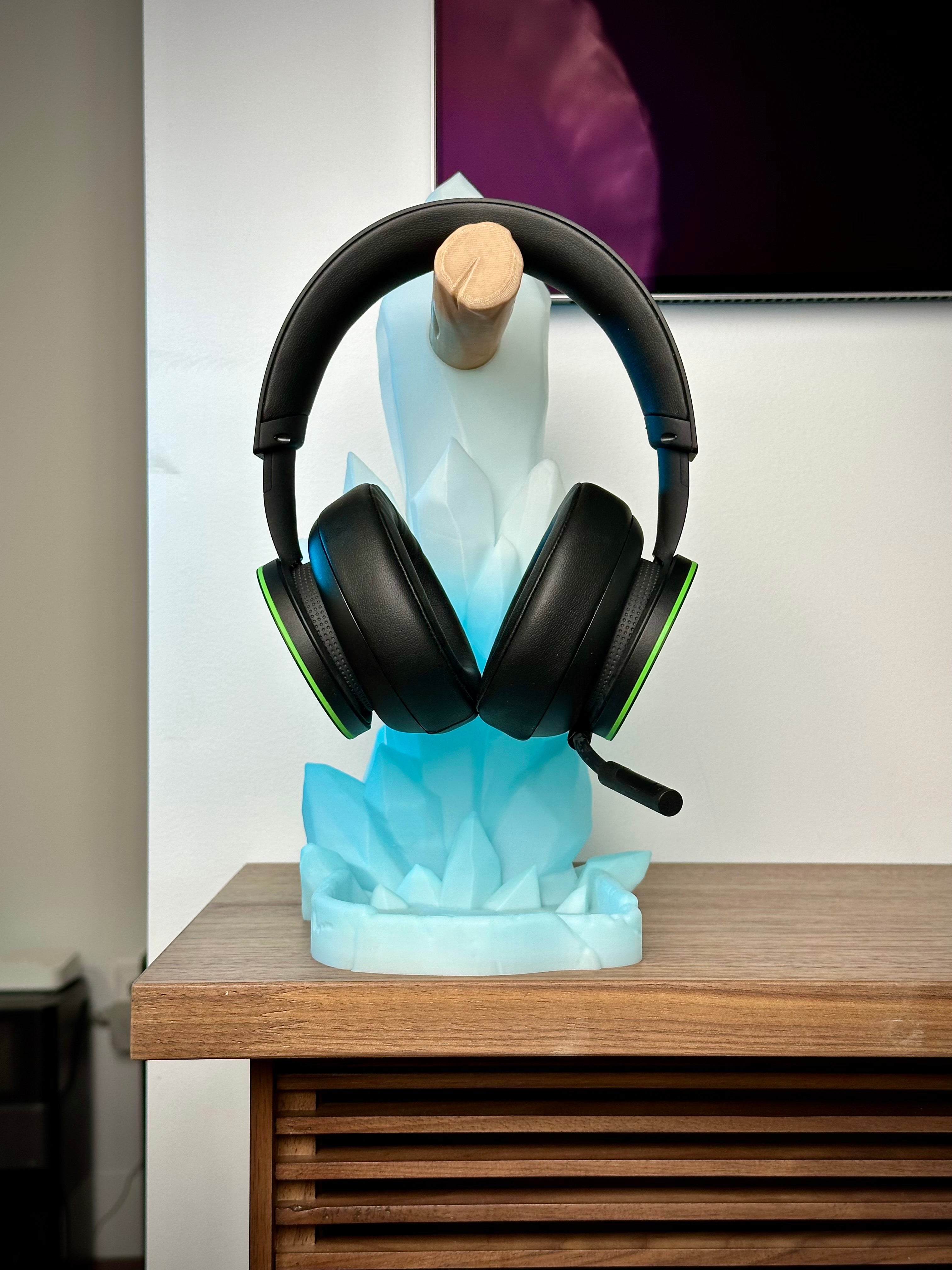 Soporte de auriculares de cristal con bandeja de almacenamiento
