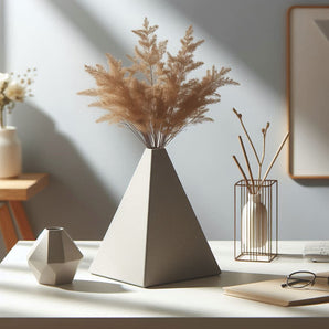 Florero moderno y minimalista con diseño en forma de pirámide