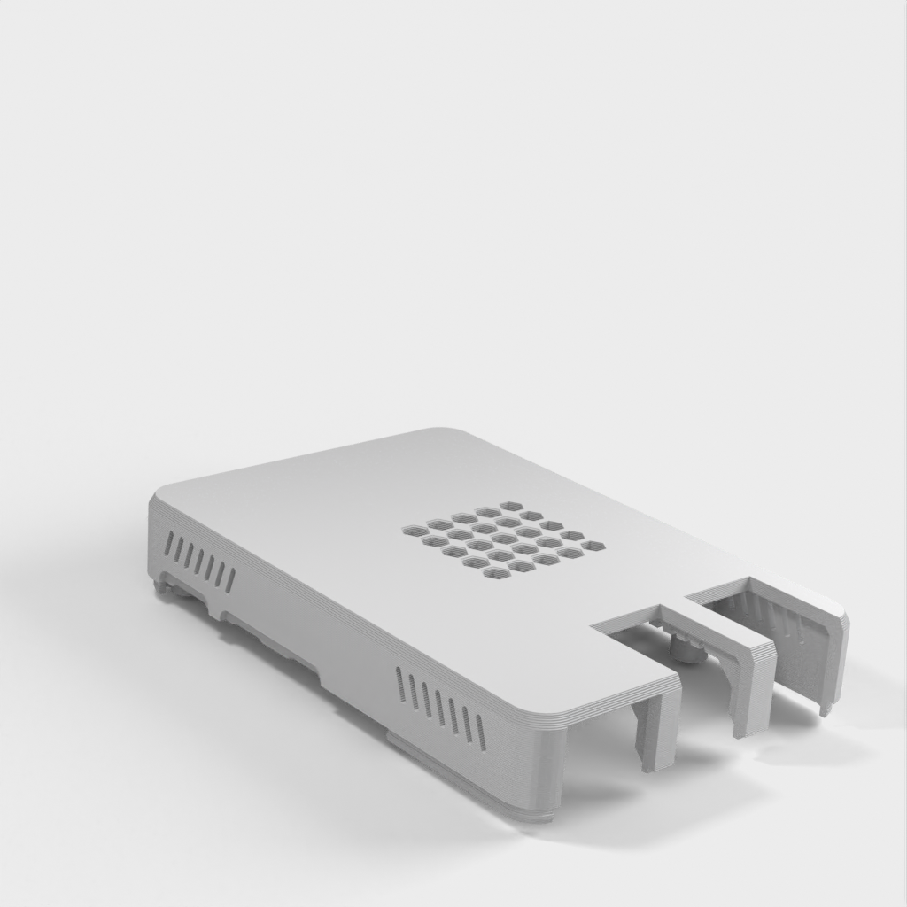 Carcasa de Raspberry Pi 5 con orificios de ventilación y nueva disposición USB/LAN