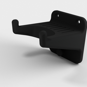 Soporte de pared para guitarra con espacio para púas y correa.