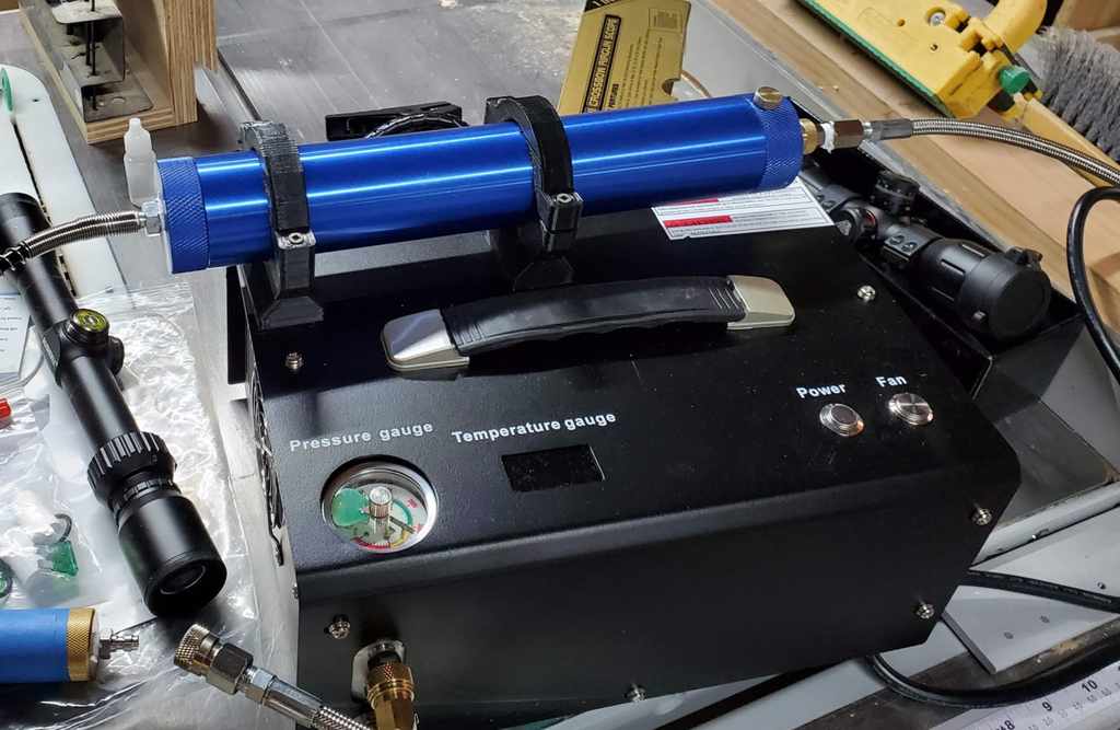 Accesorios para rifles de aire PCP: Soporte de filtro, clips de manguera y organizador de adaptadores