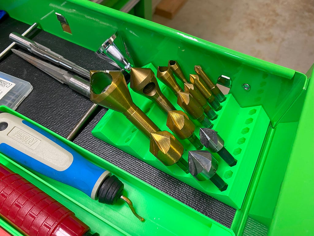 Organizador eficaz para avellanadores y brocas escalonadas
