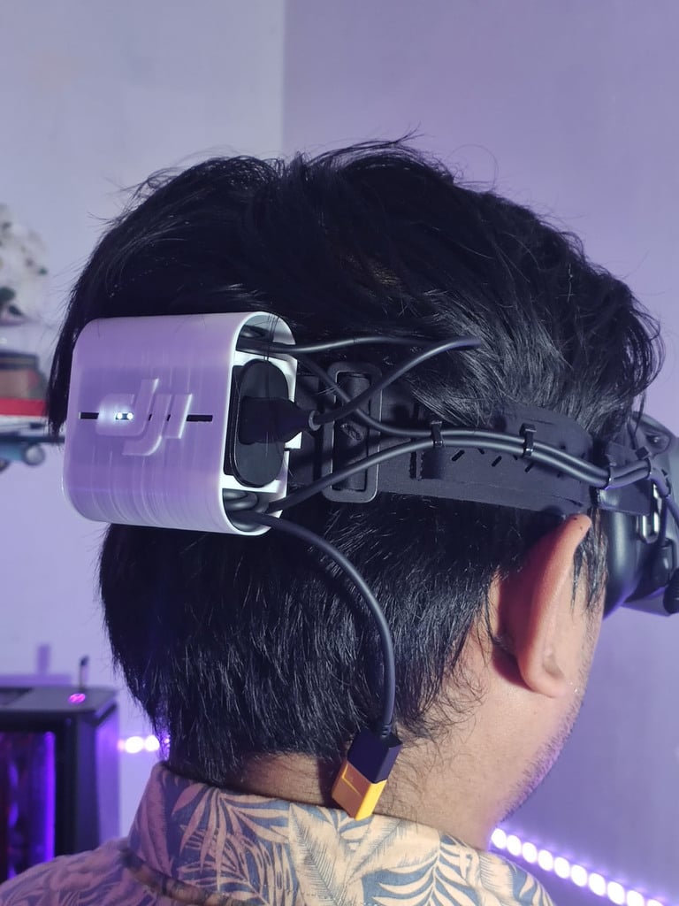 Soporte de batería y lipo para gafas FPV de DJI con colocación de cable.