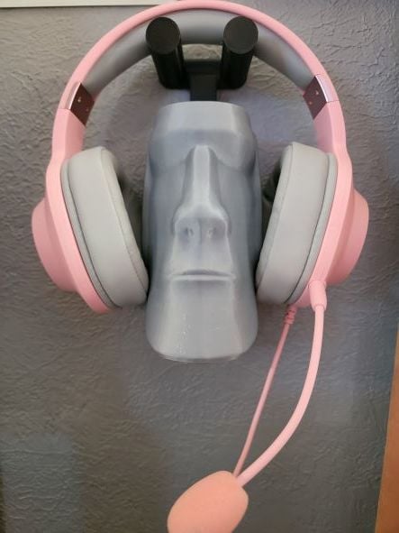 Soporte para auriculares de pared con cabeza Moai de Isla de Pascua con orificios para tornillos