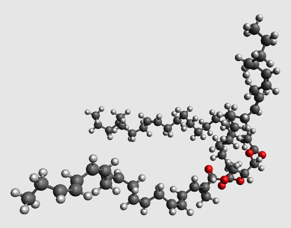 Modelo molecular del triacilglicerol a escala atómica