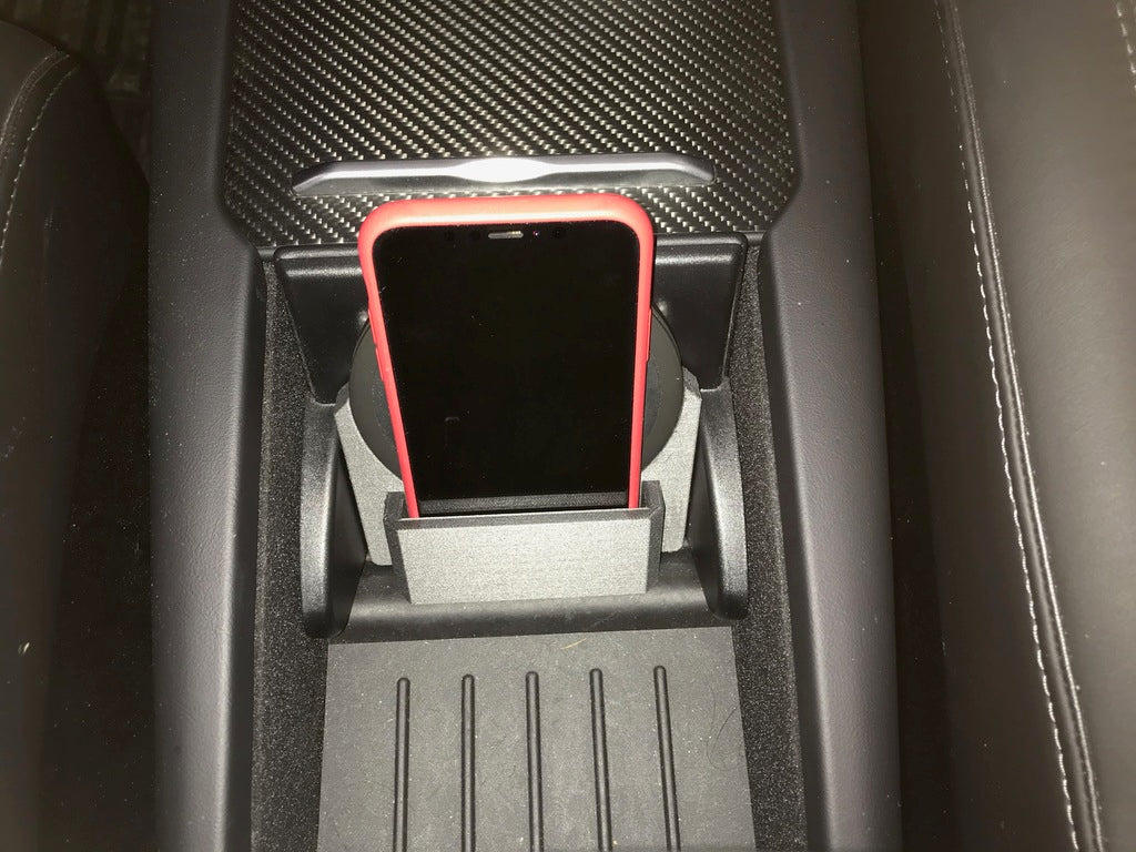 Base de consola central Tesla Model-X para iPhone y cargador inalámbrico Qi