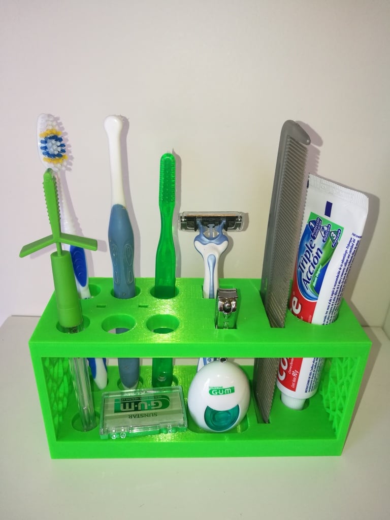 Organizador de baño con espacio para 6 cepillos de dientes y accesorios varios