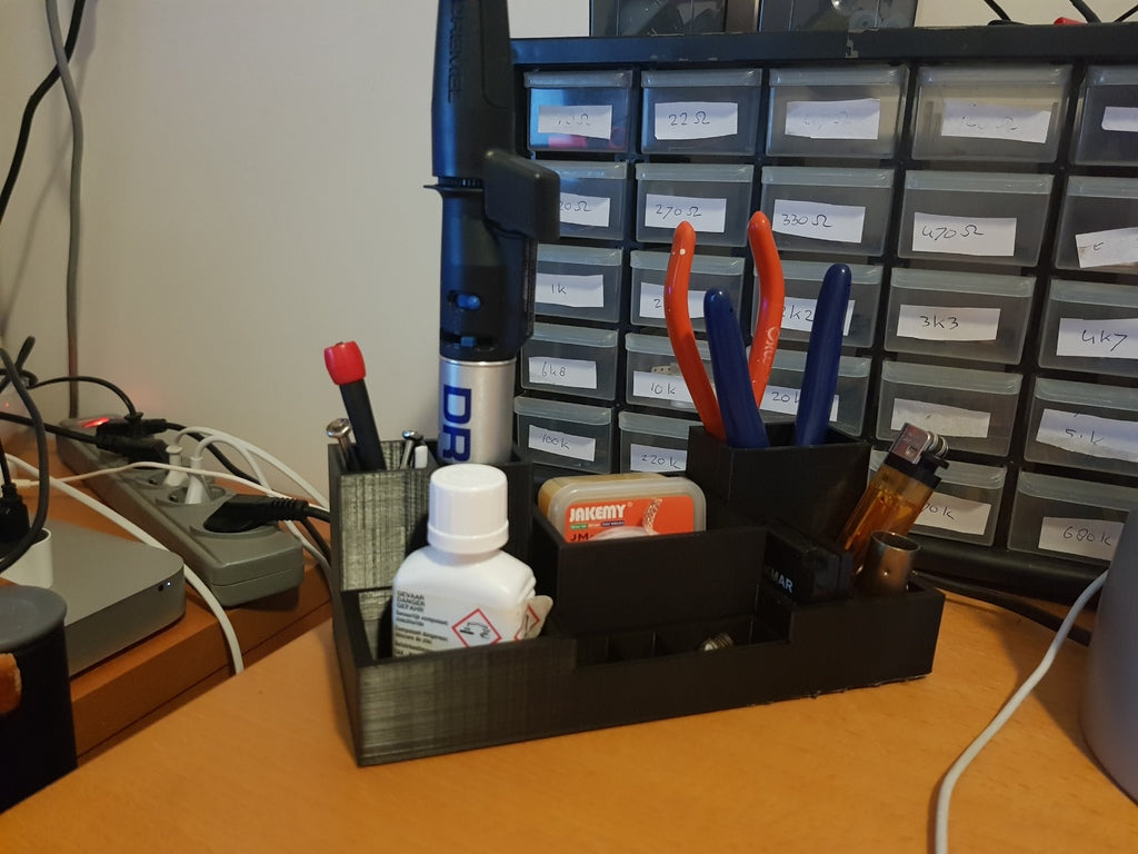Organizador de escritorio de herramientas pequeño con tapa para equipos electrónicos y de soldadura