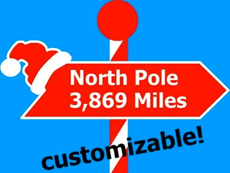 Letrero personalizado con distancia al Polo Norte.