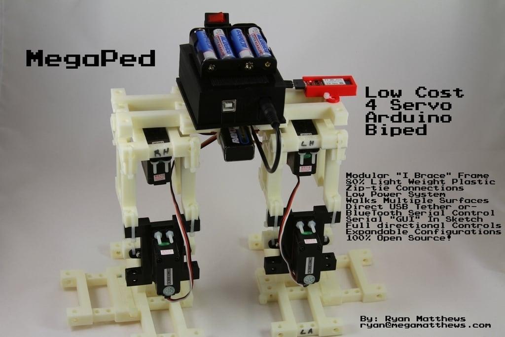 MegaPed Servo I Brace Robot bípedo controlado por Arduino de 4 servos