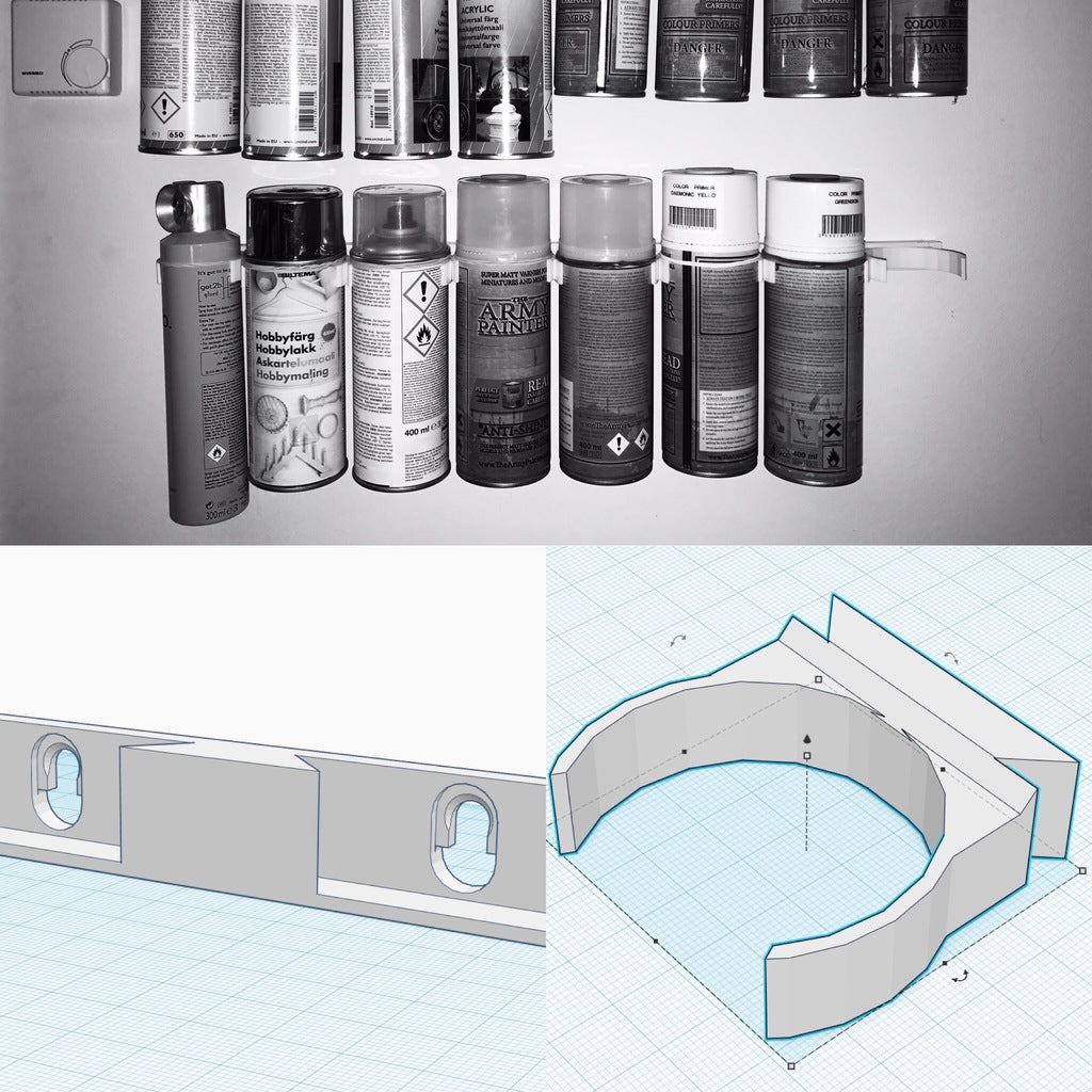 Sistema modular de montaje en pared para botes de spray.