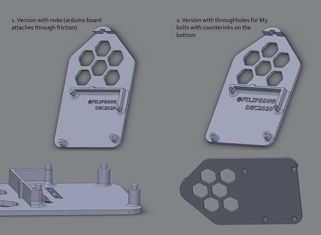 Arduino Uno y soporte para placa de pruebas grande (2 versiones: con protuberancias y orificios para tornillos M3)
